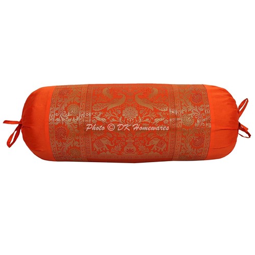 Orange bolster cover - orange, brocade