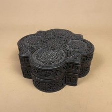 Vintage Ceramic Oriental Box Chinese Black Floral Shape Lidded Trinket Ornate