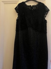 Stunning Black Lace And Tweed Style Dress By Linea (House Of Fraser) Size 18
