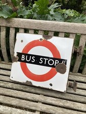 Vintage Enamel Bus Stop Sign 