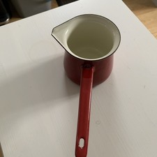 Vintage Retro Dexam Red Enamel Milk Pan Lip Pourer Metal Camping Handle 