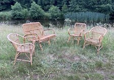 VINTAGE BAMBOO SETEE & ARMCHAIRS 4 PIECE SET CONSERVATORY SET PATIO FURNITURE