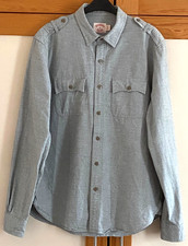 Brooks Brothers Men's Grey  Utility Flannel Epaulettes Long Sleeve Shirt Size L