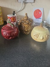 3 Vintage Sylvac Lidded Jars Chutney Onions & Beetroot. See Pics For Description