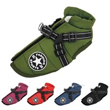 Dog Coat Waterproof With Harness Jacket Raincoat Winter Zip Coats Pet Hole Warm