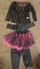 80 s Ladies Rock Star Costume Lace Top Mesh Mini Belt Stretch Leg NO Wig