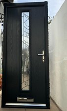 Front composite door PVC UPVC frame - external dark grey internal white