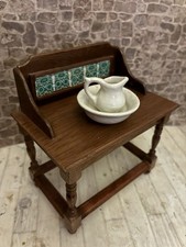Dolls House 1/12 Scale Miniature Artisan Tiled Wash Stand & Jug & Bowl