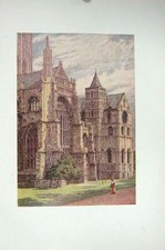 Original Old Antique Print Colour Canterbury Cathedral England Architecture