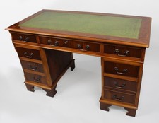 Vintage Georgian Style Pedestal Desk Green Leather Top