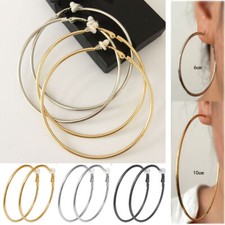2 Pairs of Clip-On Non-Pierced Hoop Earrings Small Medium Large Hoops 25-100 mm