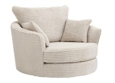 Large Swivel Round Cuddle Chair Jumbo Cord Fabric Cream Grey Brown Fast Delivery