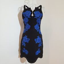 Three Floor Black & Blue Scuba Style Mini Dress 6 BNWOT Flower