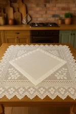 Vintage square crochet cotton Table Cloth 