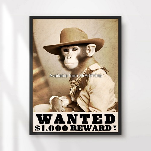 Monkey cowboy wanted poster - wanted,