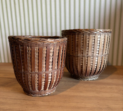 Vintage pair wicker rattan - pair,