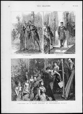1887 Antique Print - LONDON Buckingham Palace State Concert Harp Beefeater (151)