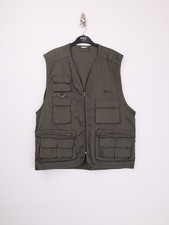 Men's Cotton Utility Fishing Gilet Vest Olive Green Size Large