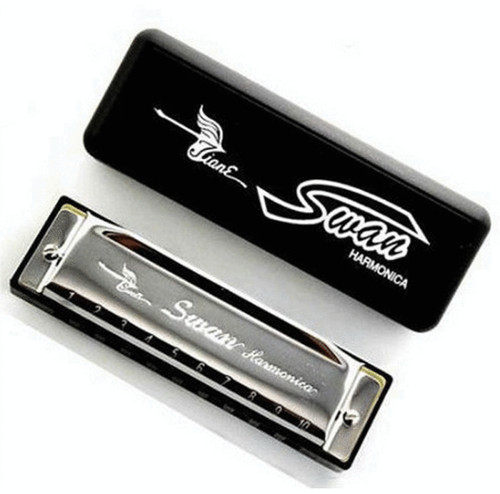 New silver swan harmonica - silver,