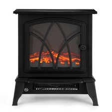 NETTA 2000W Electric Stove Heater Traditional Fireplace Log Burning Effect Black