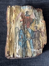 Vintage Hand Painted Driftwood Wooden Icon Christianity Religious Art Angels