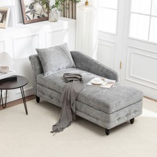 Chaise Lounge Upholstered Left Hand Sofa Grey Accent Chair with Storage & Pillow