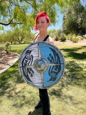 18'' Handmade Wooden Eivor Valhalla Raven Authentic Battleworn Viking Shield