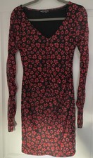 ladies red and black dress long sheer sleves size 10 Select