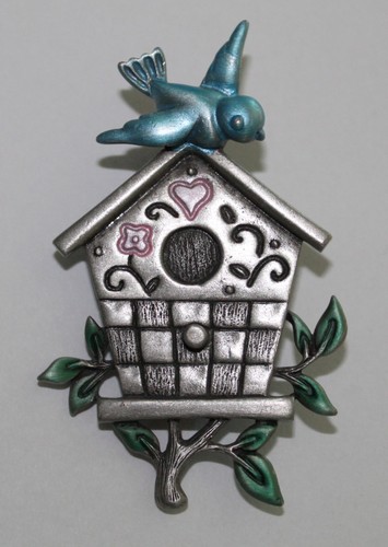 Birdhouse brooch silver - jj,