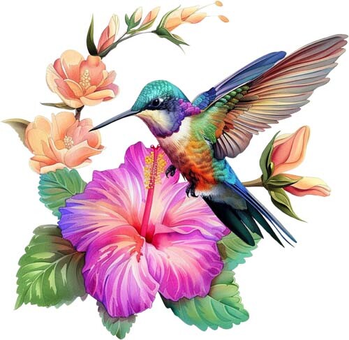 Humming bird floral - humming,