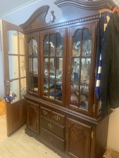 Solid Oak Display Cabinet with Glass Doors Collection Only