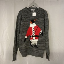 BNWT Light Up Christmas Jumper Mens 2XL Knit Grey Penguin Santa Sweater Pullover