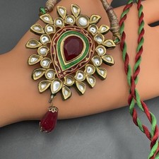 Vtg Mughal Mogul Gold Plat Foil Glass Enamel Handmade Pendant Necklace