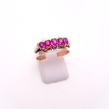 9ct Rose gold Antique 5 Stone Old Cut Ruby Wide Band Ring