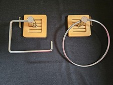 Retro NEXT Wooden Toilet Roll Holder & Towel Ring Silver Metal Reuse Recycle