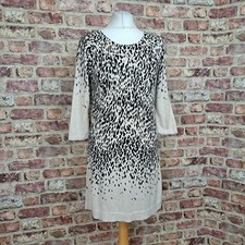 Debenhams Knitted Dress UK 12 Black Cream Animal Print Jumper 3/4 Sleeve