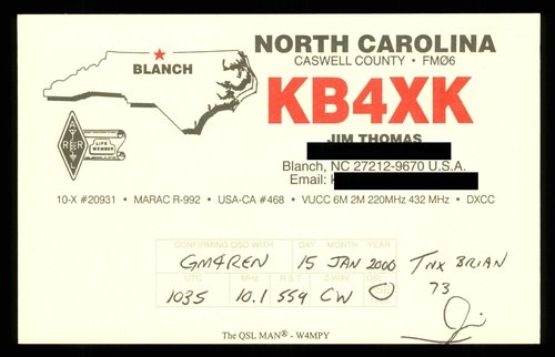 Qsl card radio usa kb4xk - x,