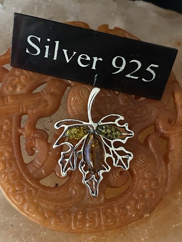 Silver and baltic amber leaf - silver,
