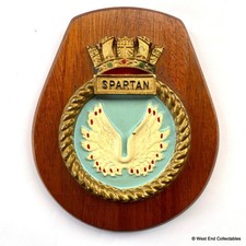Old HMS Spartan S105 Royal Navy Submarine Plaque Shield Crest Badge Tampion C