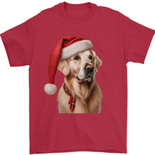 Christmas Golden Retriever Xmas Hat Dog Mens T-Shirt 100% Cotton