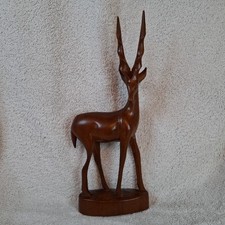Vintage Hand Carved Deer Antelope Wooden Statue Mid Century 28.5 cm High