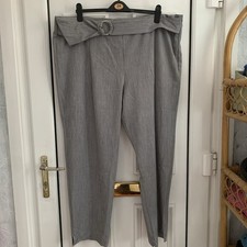 New Ladies Grey Dress Trousers With Waist Band Design Side Zip & Button By TU