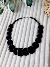 Vintage 1990s statement necklace with dark brown wooden discs & stone beads