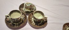 Royal Tudor 1828 Staffordshire England Set Of 3 Coffe Cup Souce 5" Cup 2" Brown