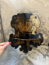 Japanned Chinoiserie black and gold sconce wooden corner shelf unit