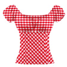 Women Red Plaid Shirt Peasant
