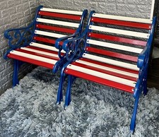 1960’s Cast Iron Garden Chairs Fully Restored In Union Jack Colours 