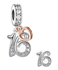 CLOSING DOWN SALE, New Sterling Silver 16th Birthday & Gold Heart Dangle Charm
