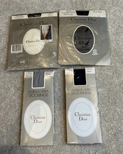 Vintage 1980s Christian Dior Nylon Stockings Black, Navy & Silver x 4 