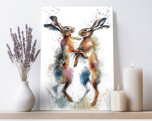 Boxing hare art print - art, canvas